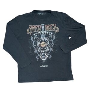 Vintage Y2K Hard Rock Cafe Orlando Shirt Mens L Black Long Sleeve Guitar Sword